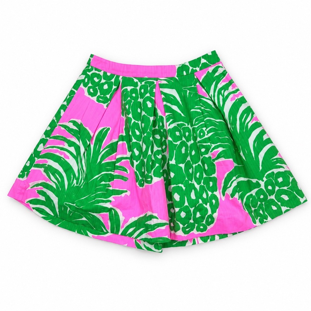 Lilly Pulitzer Pink Green Pineapple Pleated Cotton Mini Skirt Size 6